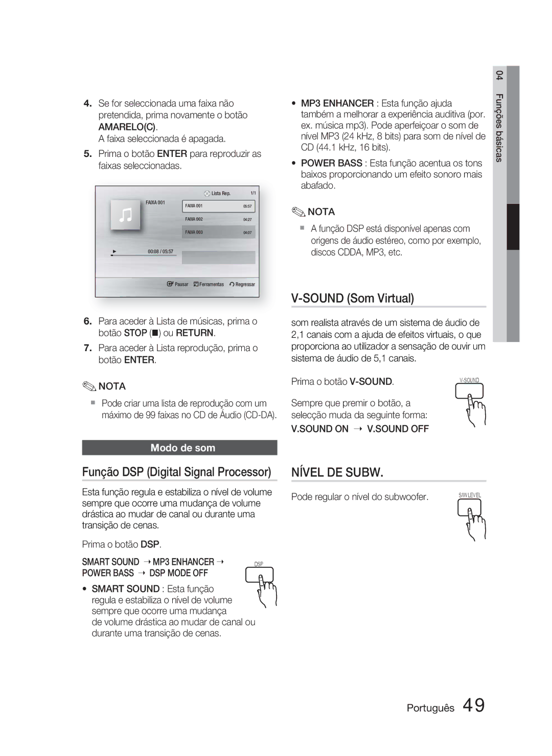 Samsung HT-C5800/XEF manual Sound Som Virtual, Função DSP Digital Signal Processor, Modo de som 