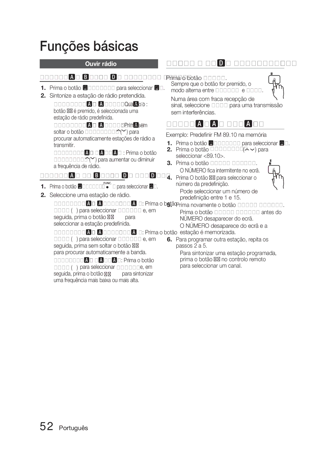 Samsung HT-C5800/XEF manual Deﬁnir o modo Mono/Estéreo, Programar estações, Ouvir rádio, Utilizar botões do Controlo Remoto 