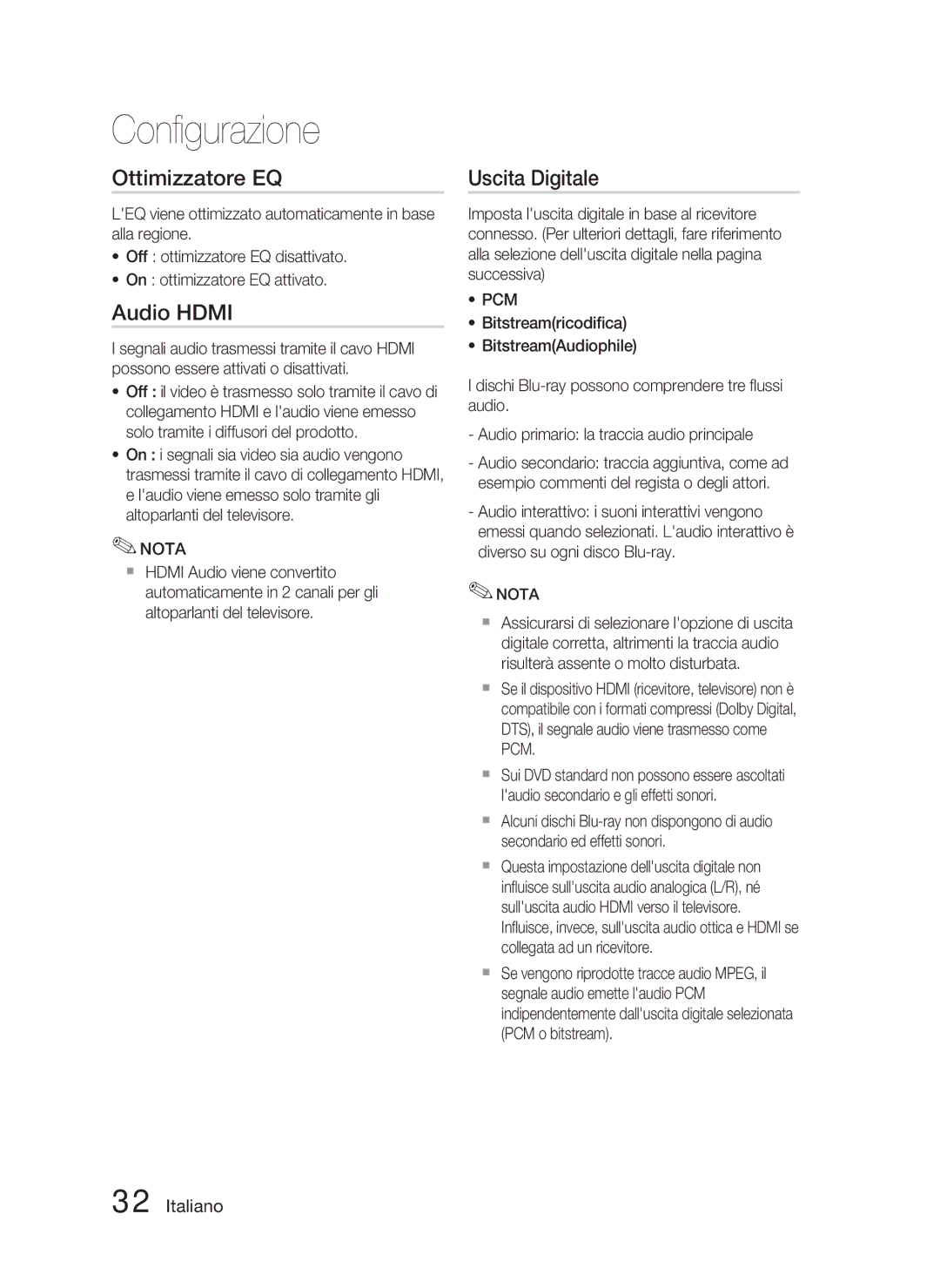 Samsung HT-C5800/XEF manual Ottimizzatore EQ, Uscita Digitale 