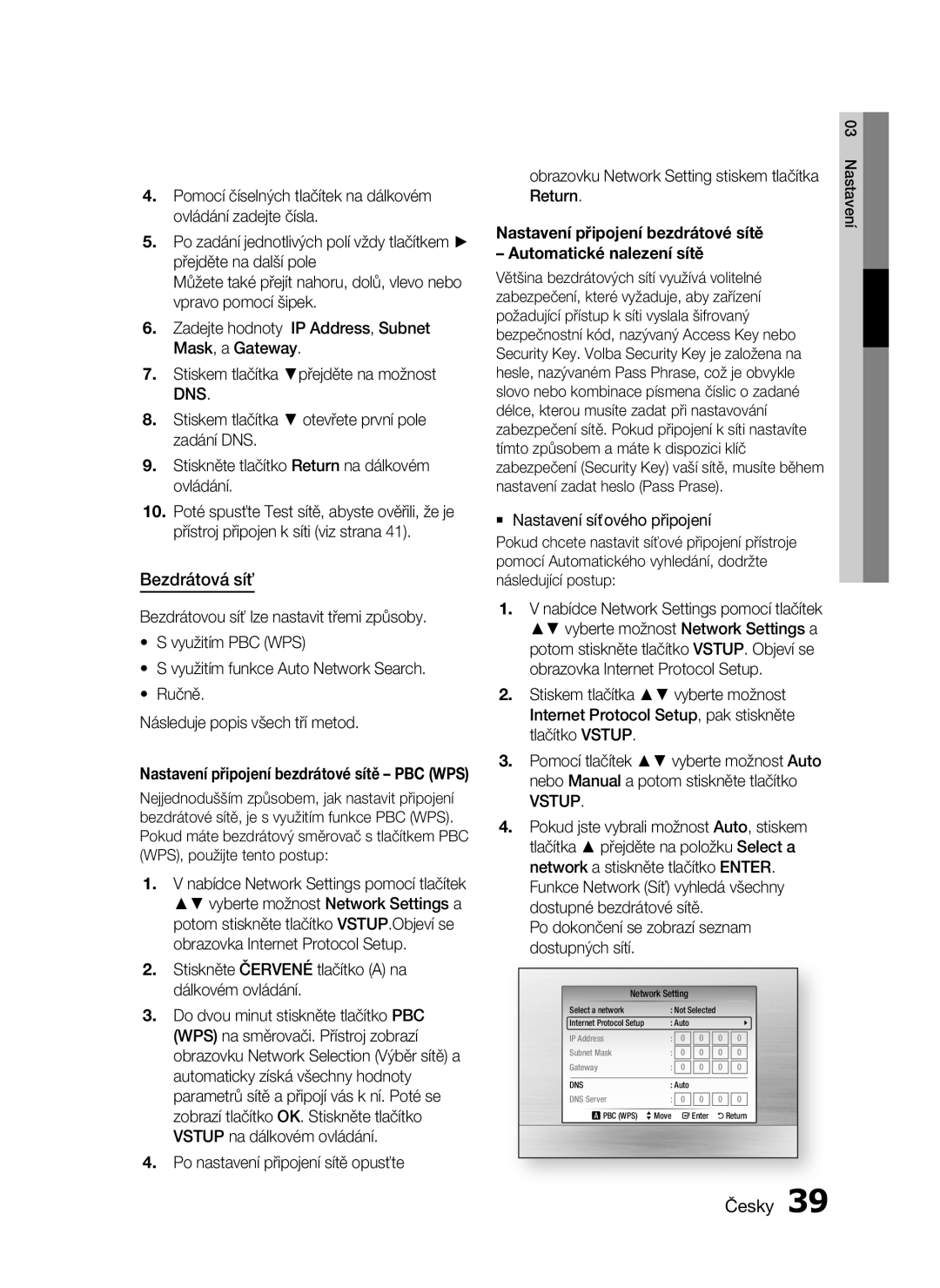 Samsung HT-C5900/EDC manual Bezdrátová síť, Dns 