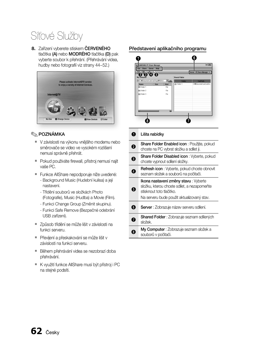 Samsung HT-C5900/EDC manual Představení aplikačního programu, 62 Česky, Lišta nabídky 