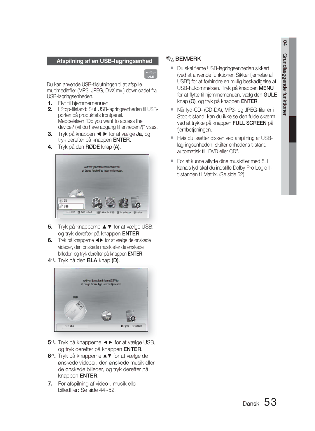 Samsung HT-C5900/XEE manual Afspilning af en USB-lagringsenhed 