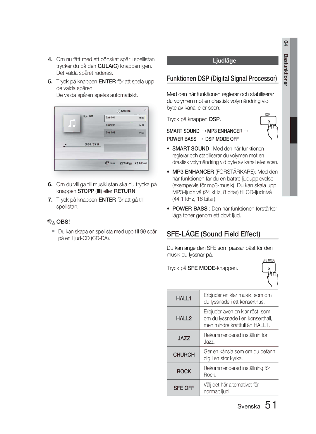 Samsung HT-C5900/XEE manual SFE-LÄGE Sound Field Effect, Ljudläge 