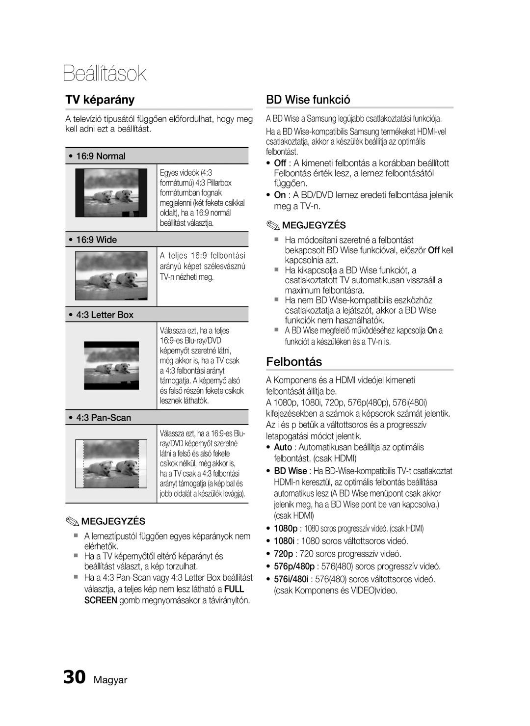 Samsung HT-C5900/XEF, HT-C5900/XEE manual BD Wise funkció, Felbontás 