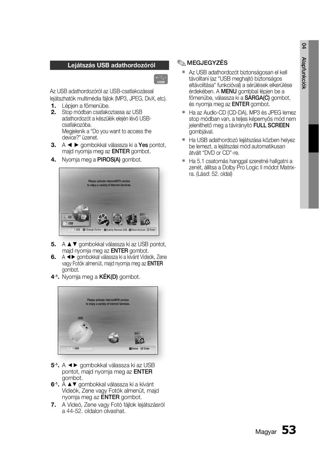 Samsung HT-C5900/XEE, HT-C5900/XEF manual Lejátszás USB adathordozóról, Nyomja meg a Pirosa gombot 