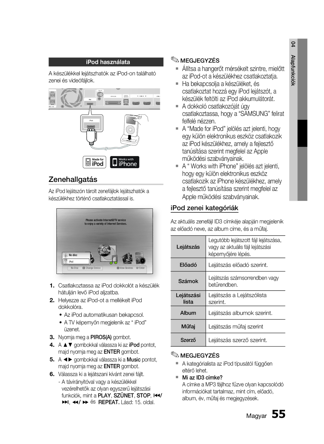 Samsung HT-C5900/XEE, HT-C5900/XEF manual Zenehallgatás, IPod használata 