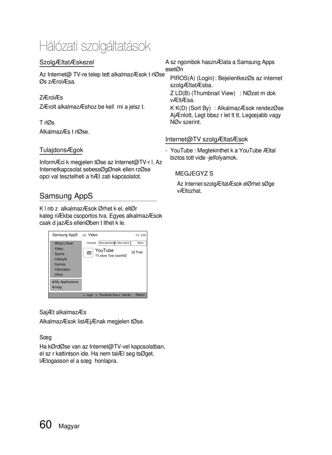 Samsung HT-C5900/XEF, HT-C5900/XEE manual Samsung AppS, Szolgáltatáskezelő, Tulajdonságok, Internet@TV szolgáltatások 