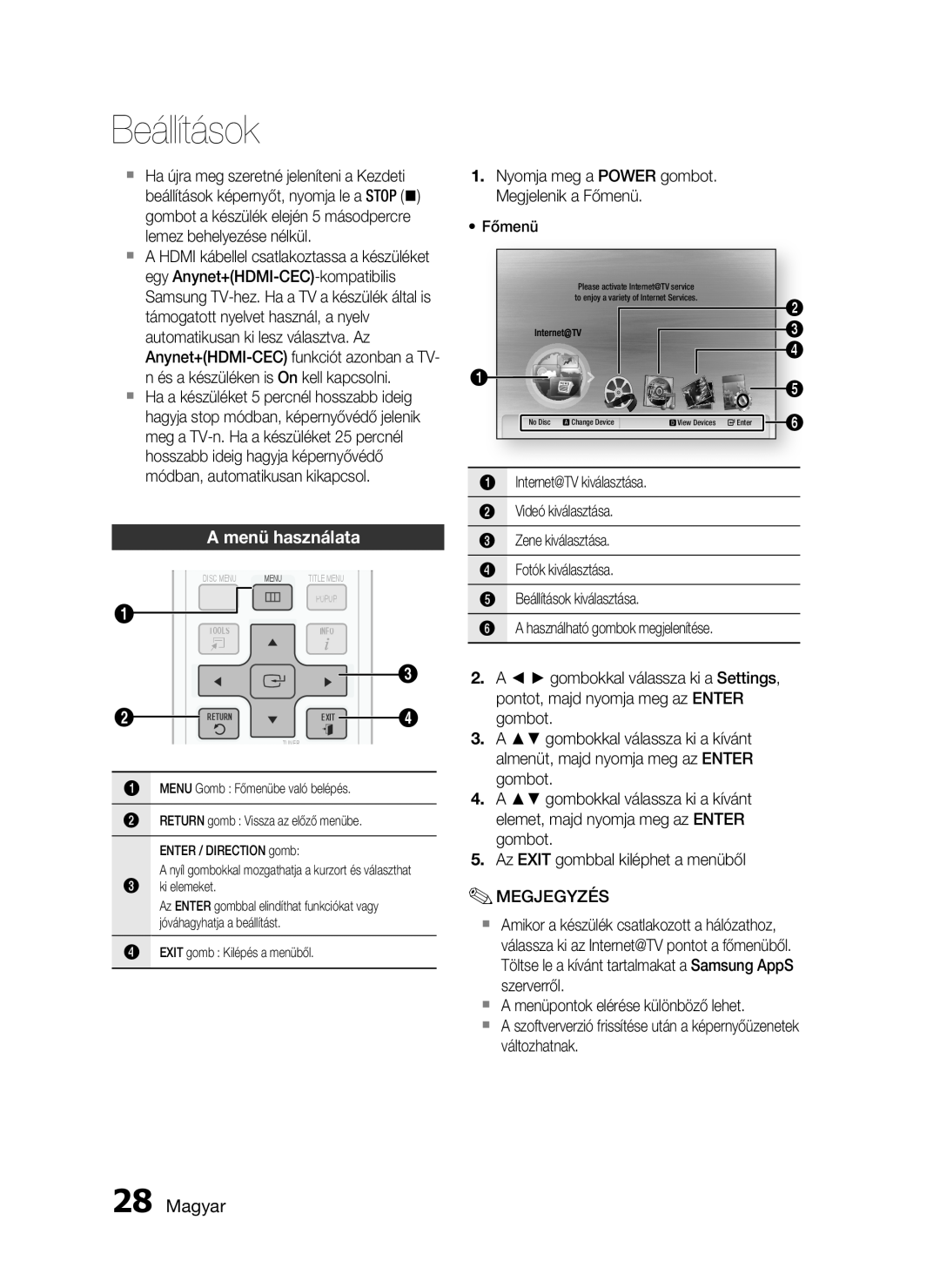 Samsung HT-C5900/XEF, HT-C5900/XEE manual A menü használata, Magyar, Beállítások 