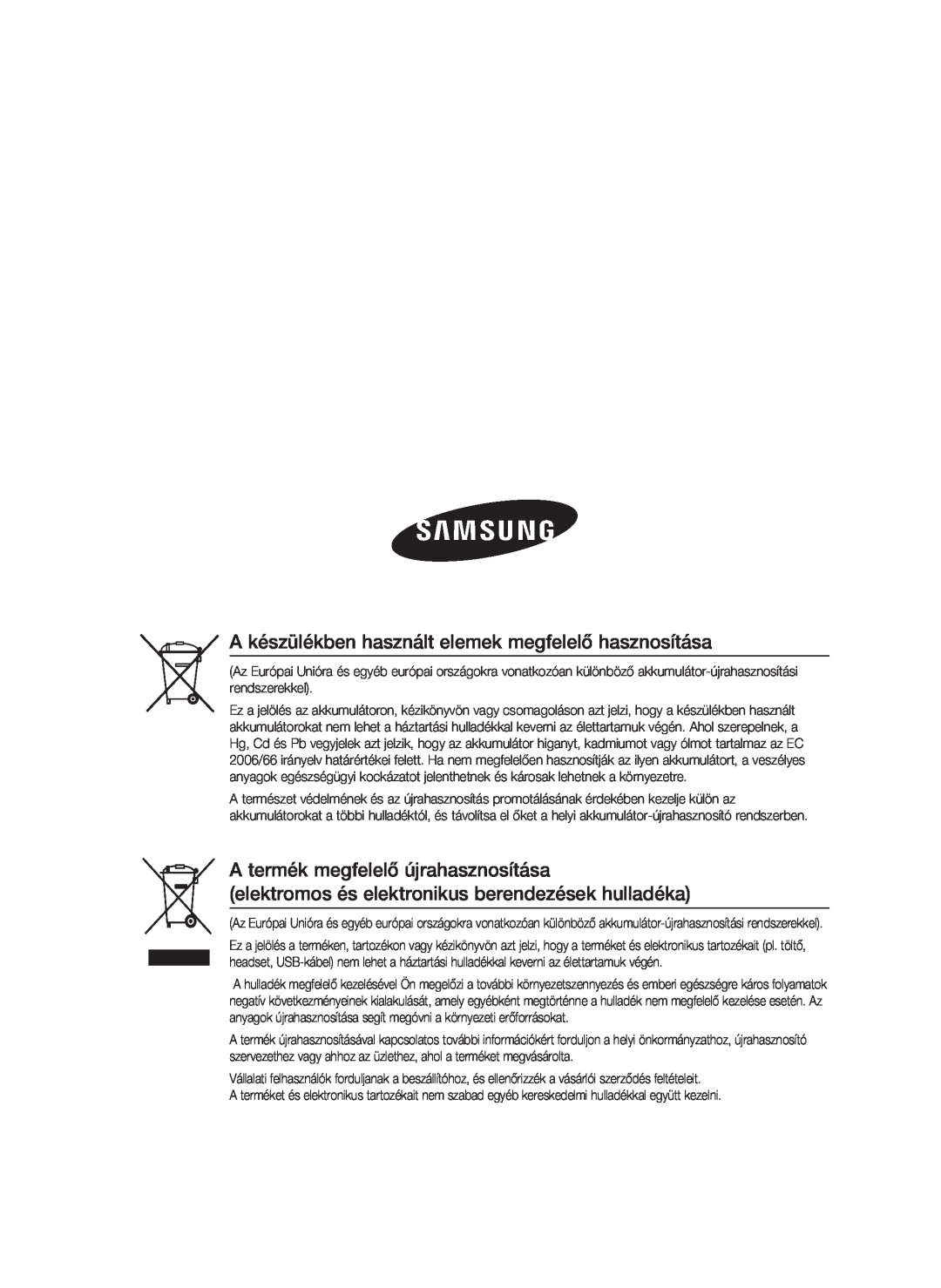 Samsung HT-C5900/XEE manual A készülékben használt elemek megfelelő hasznosítása, A termék megfelelő újrahasznosítása 
