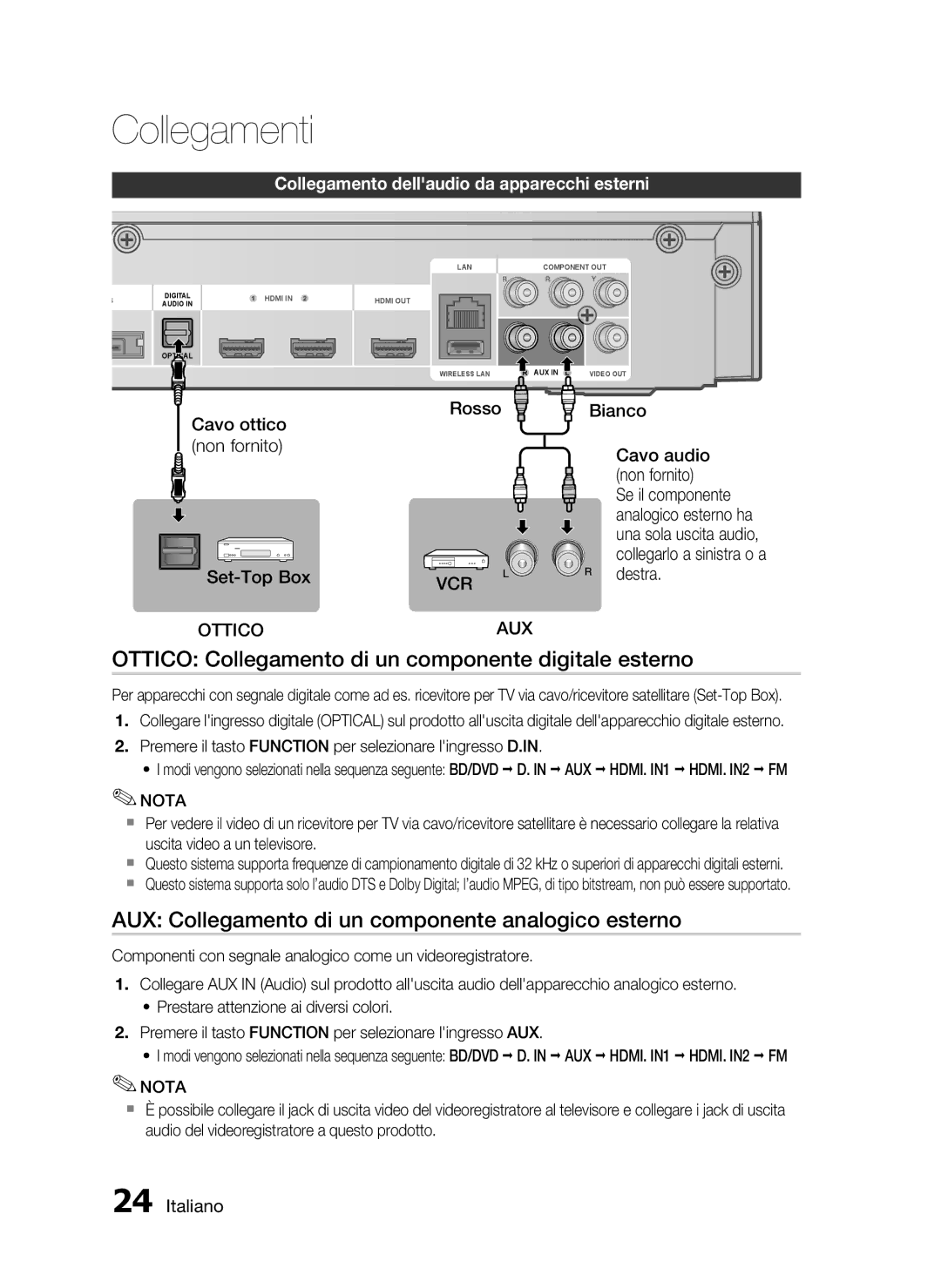 Samsung HT-C5900/XEF Ottico Collegamento di un componente digitale esterno, Collegamento dellaudio da apparecchi esterni 