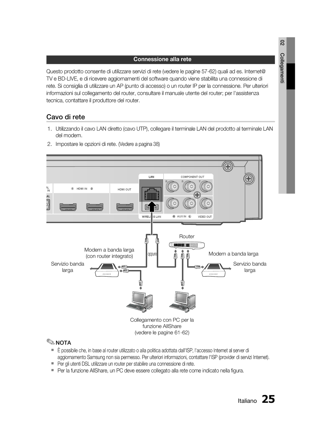 Samsung HT-C5900/XEF manual Connessione alla rete, Router 