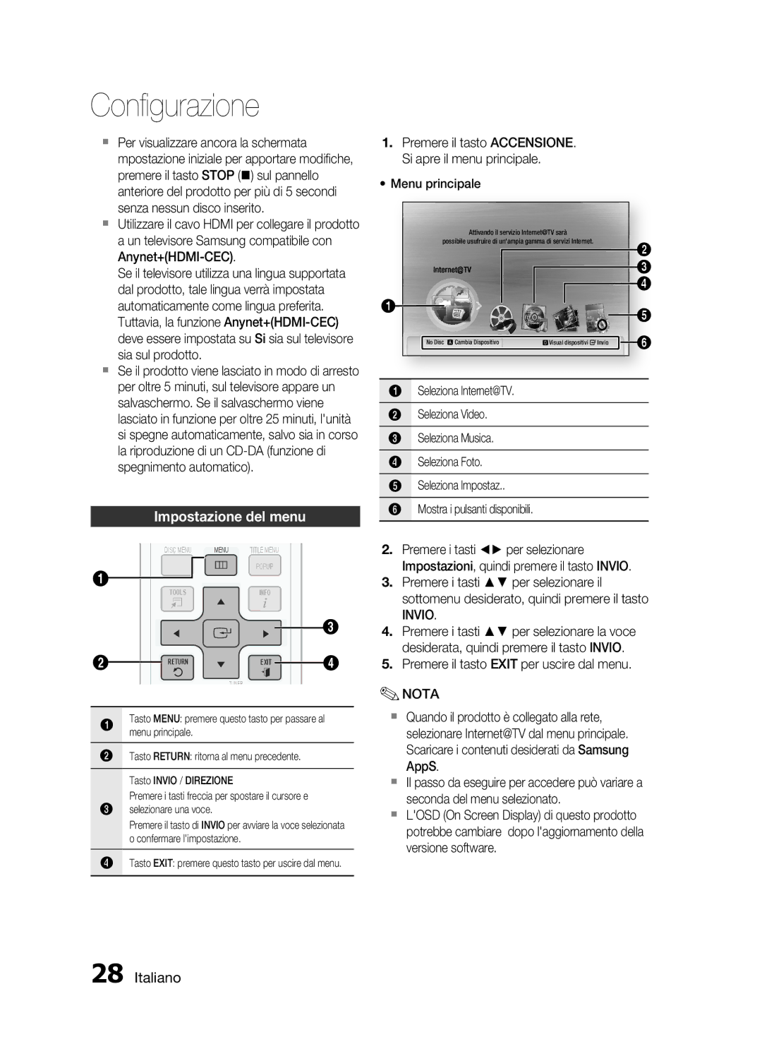 Samsung HT-C5900/XEF manual Impostazione del menu, Invio 