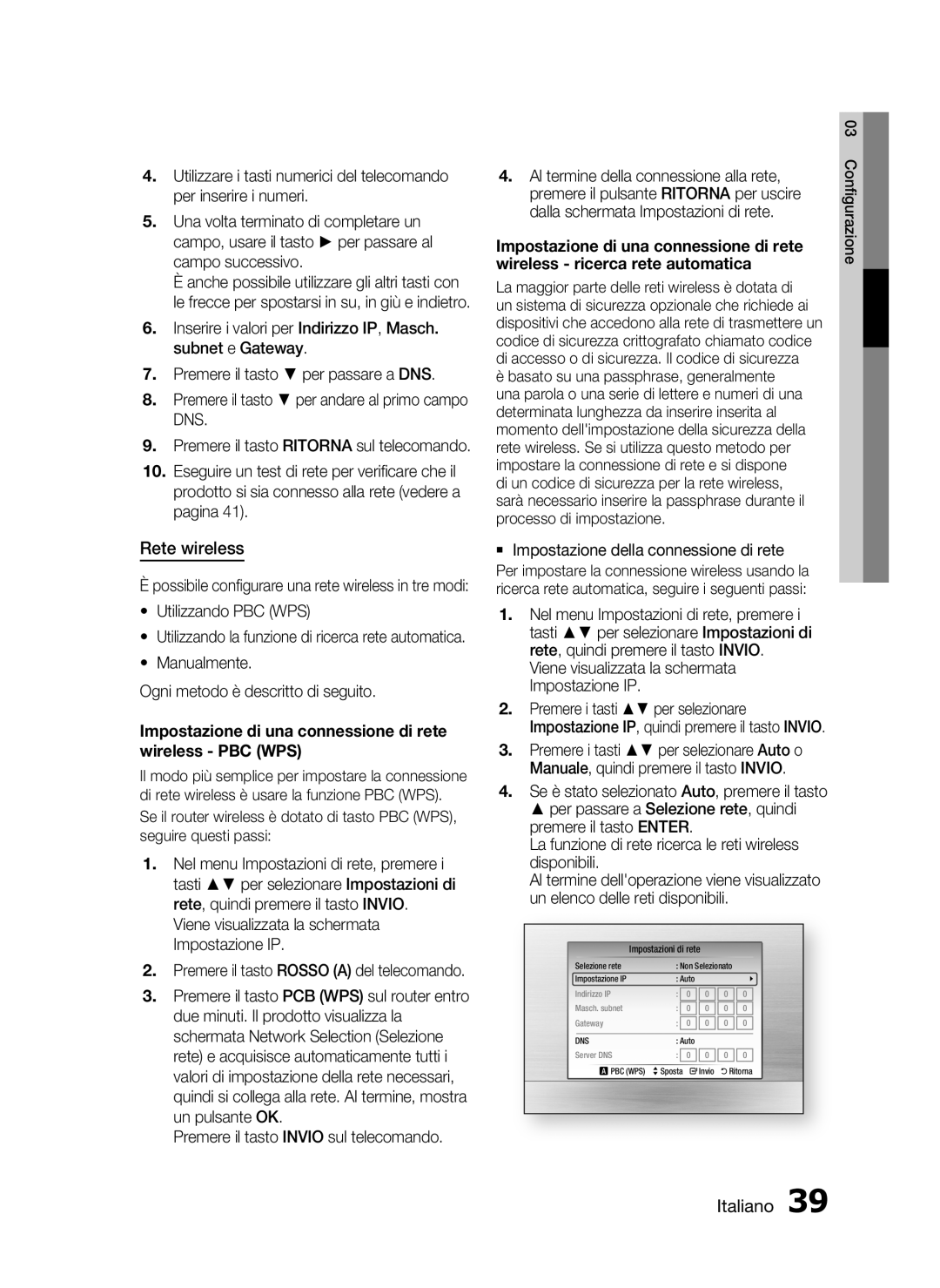 Samsung HT-C5900/XEF manual Rete wireless, Utilizzando PBC WPS, Manualmente Ogni metodo è descritto di seguito 