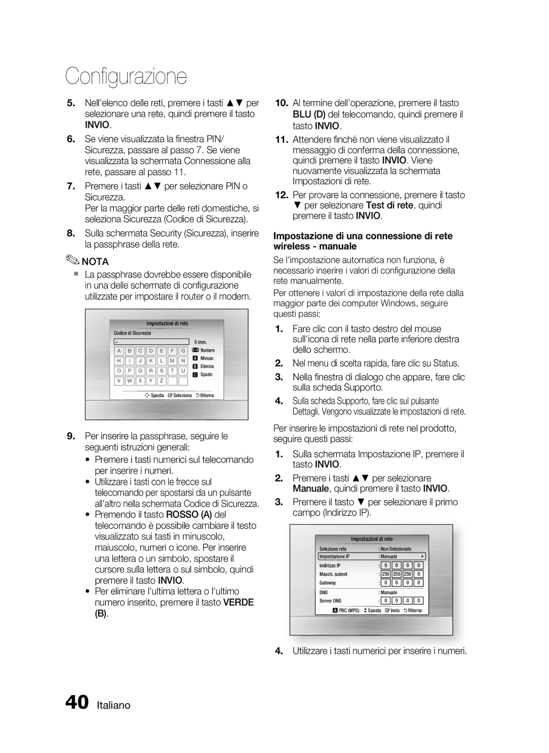 Samsung HT-C5900/XEF Premere i tasti per selezionare PIN o Sicurezza, Utilizzare i tasti numerici per inserire i numeri 