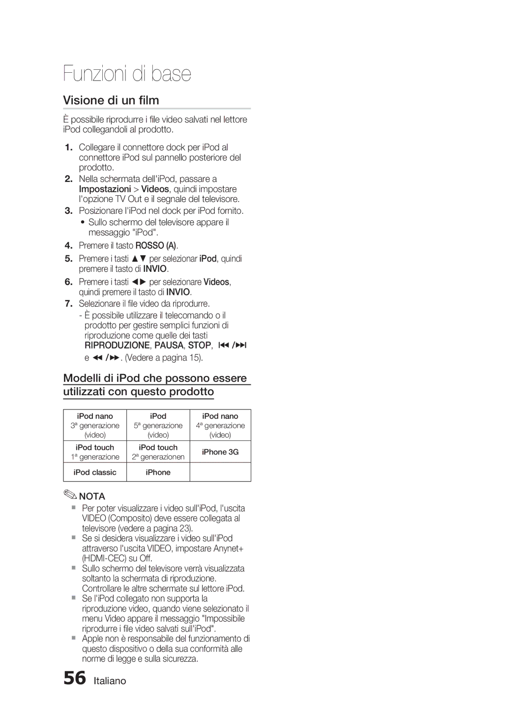 Samsung HT-C5900/XEF manual Visione di un ﬁlm 