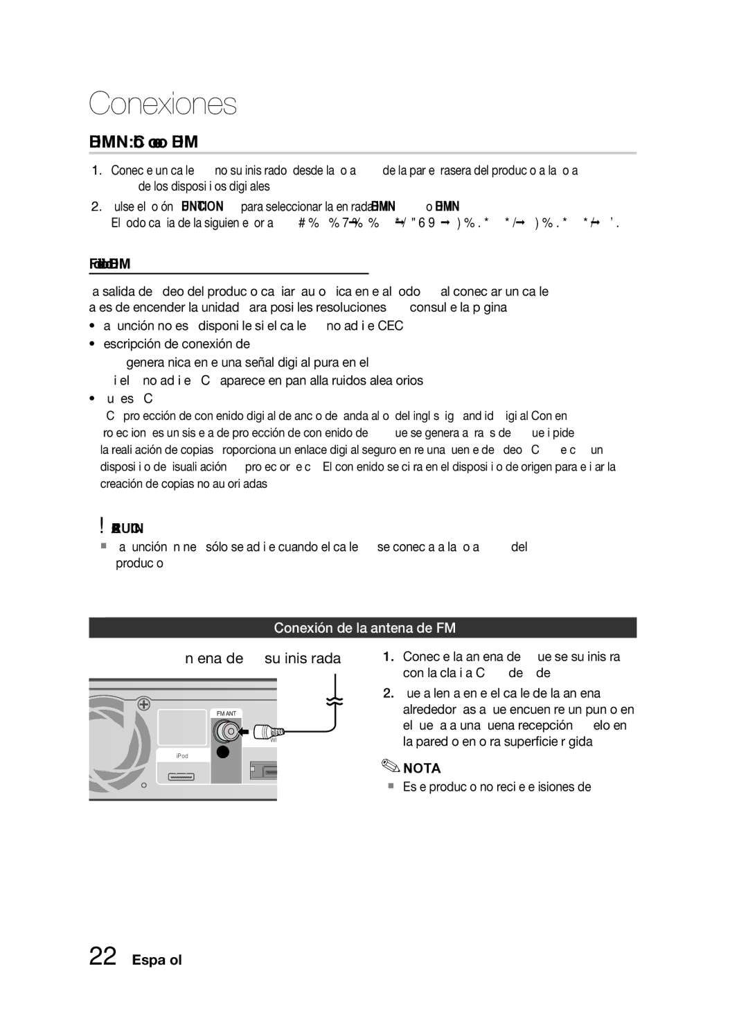 Samsung HT-C5900/XEF Hdmi in Conexión a un componente externo con un cable Hdmi, Función de detección automática de Hdmi 