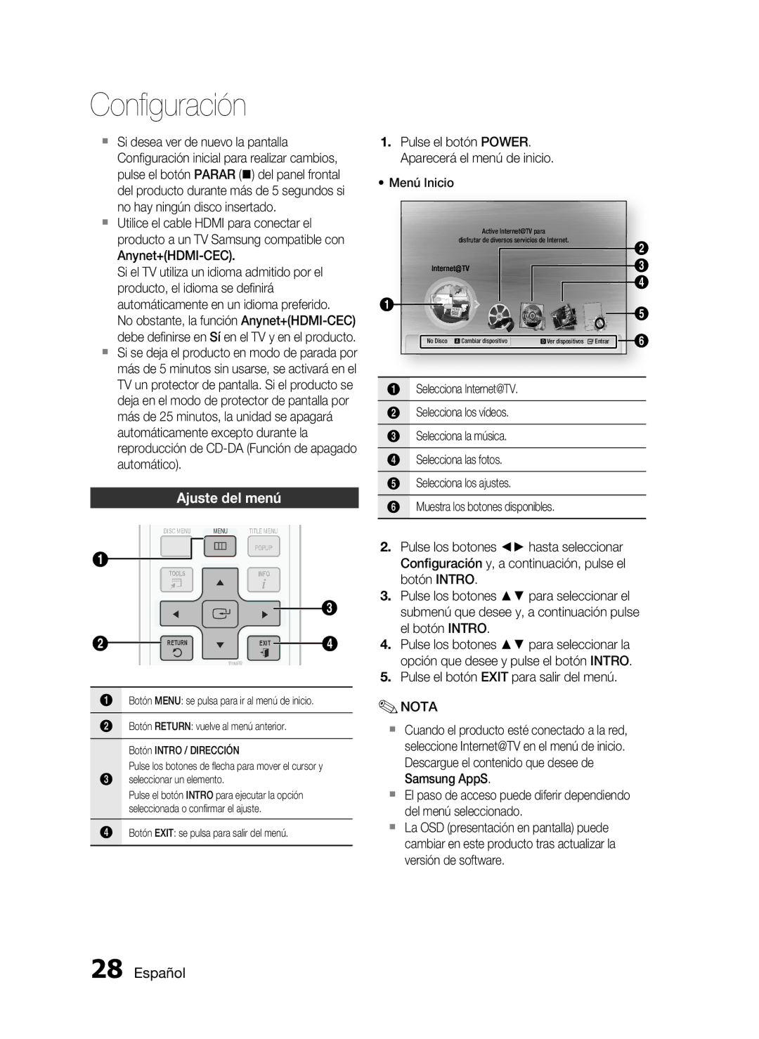 Samsung HT-C5900/XEF manual Ajuste del menú 