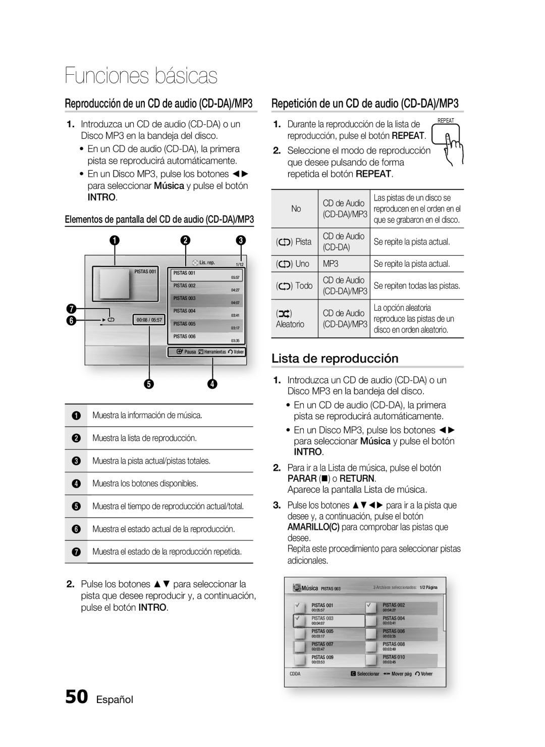 Samsung HT-C5900/XEF manual Lista de reproducción, MP3 