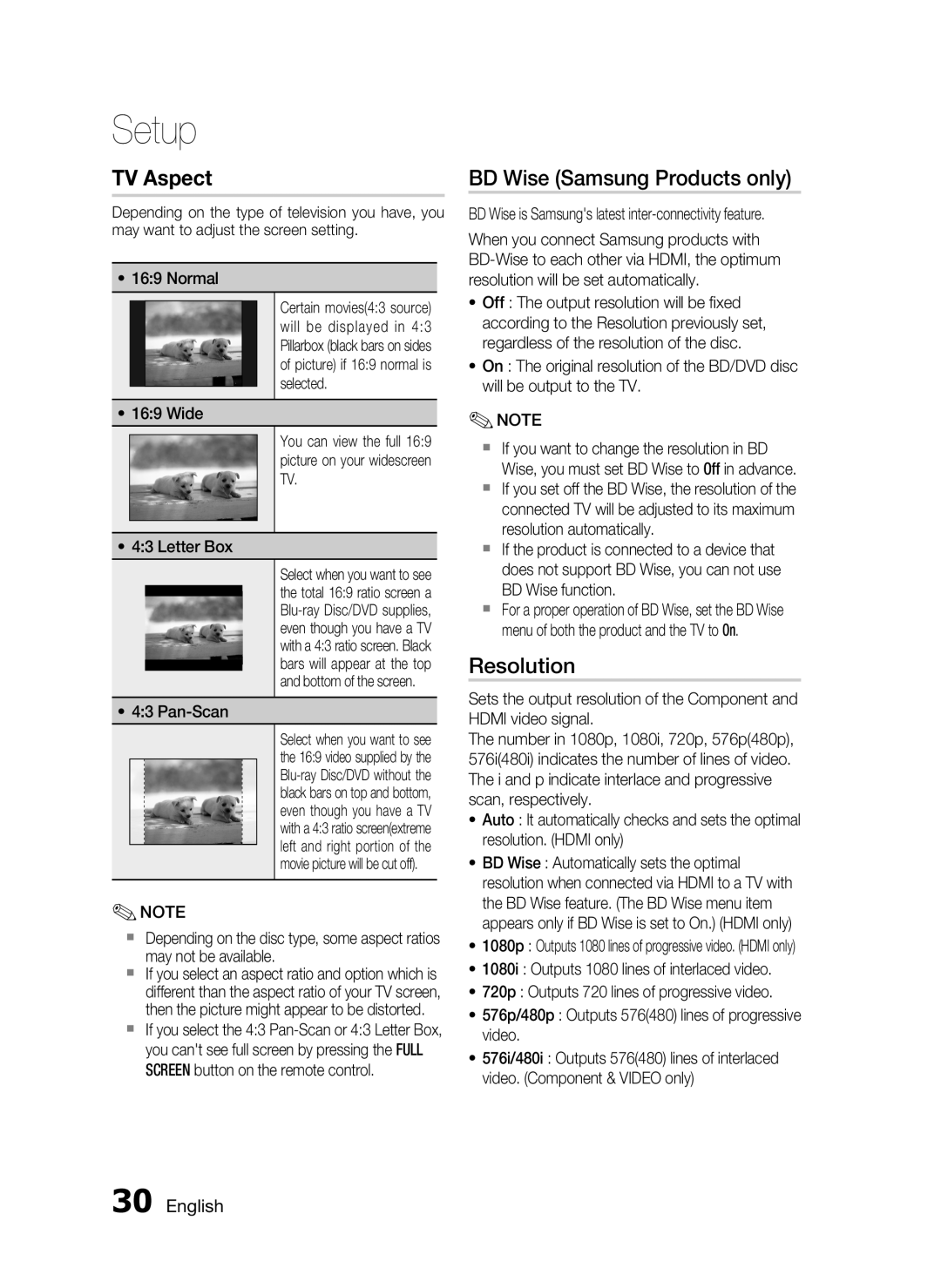 Samsung HT-C5900/XEF, HT-C5900/XEN, HT-C5900/EDC, HT-C5900/XEE manual BD Wise Samsung Products only, Resolution, Pan-Scan 