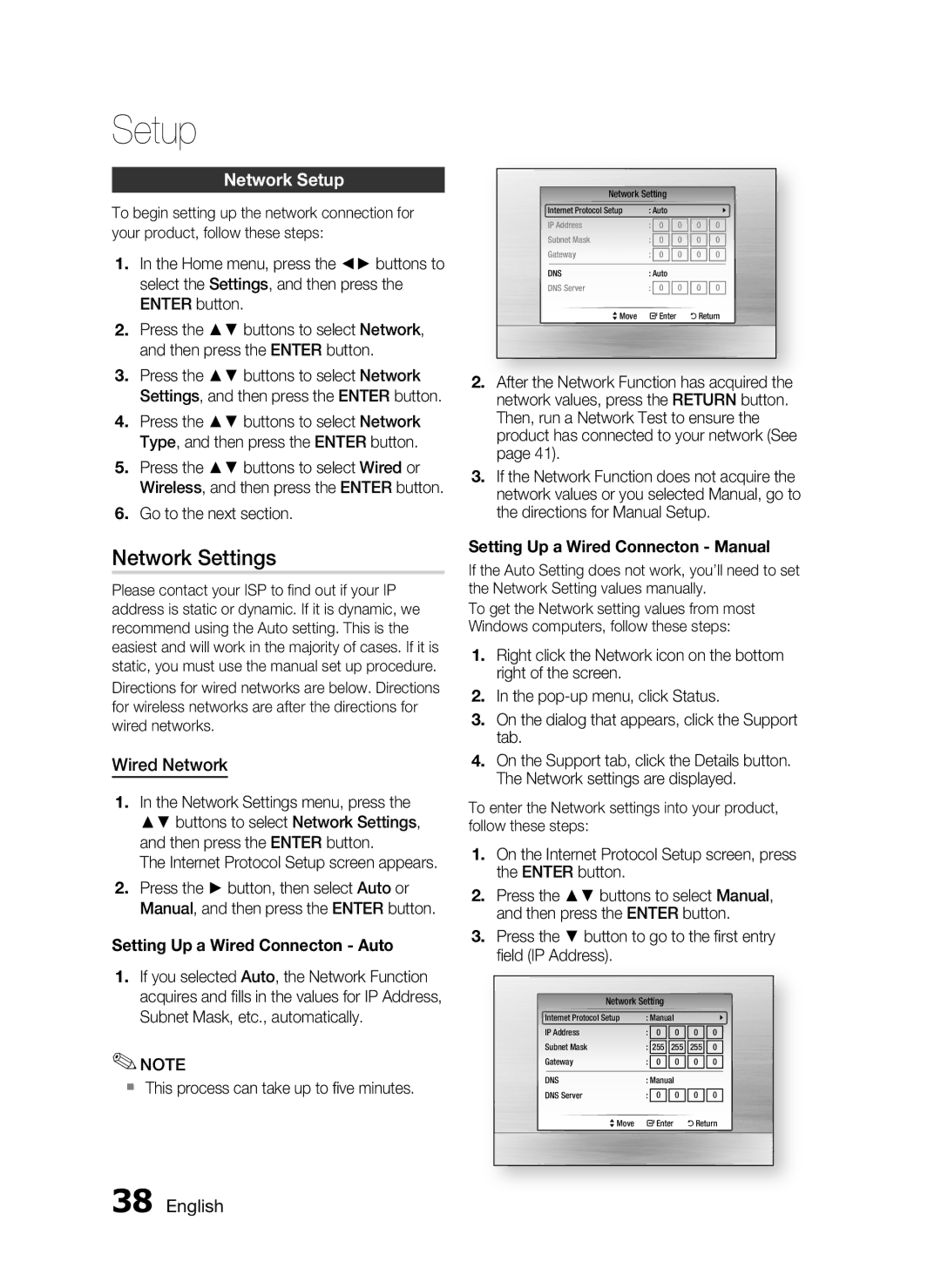 Samsung HT-C5900/XEF, HT-C5900/XEN, HT-C5900/EDC, HT-C5900/XEE manual Network Settings, Network Setup, Wired Network 