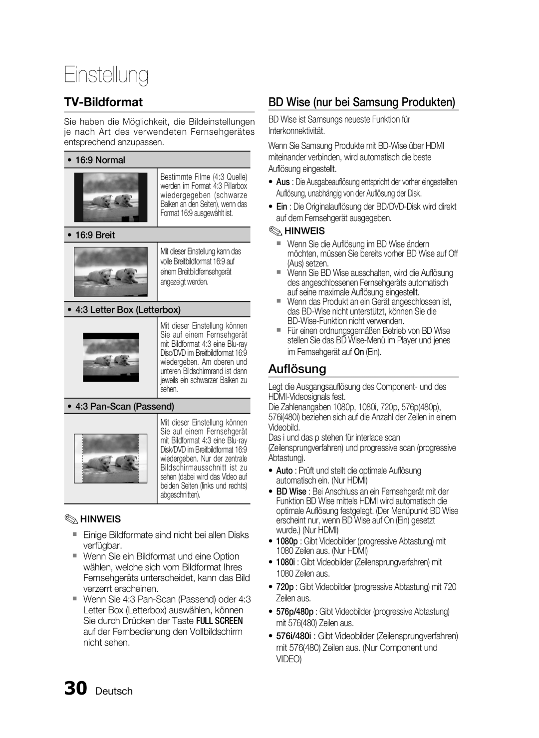 Samsung HT-C5900/XEN, HT-C5900/EDC manual BD Wise nur bei Samsung Produkten, Auﬂösung, Video 