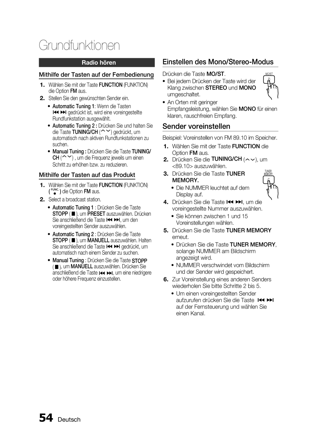 Samsung HT-C5900/XEN, HT-C5900/EDC manual Einstellen des Mono/Stereo-Modus, Sender voreinstellen, Radio hören 