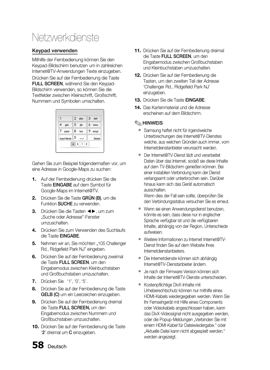 Samsung HT-C5900/XEN, HT-C5900/EDC manual Keypad verwenden, Drücken Sie ‘1’, ‘0’, ‘5’ 