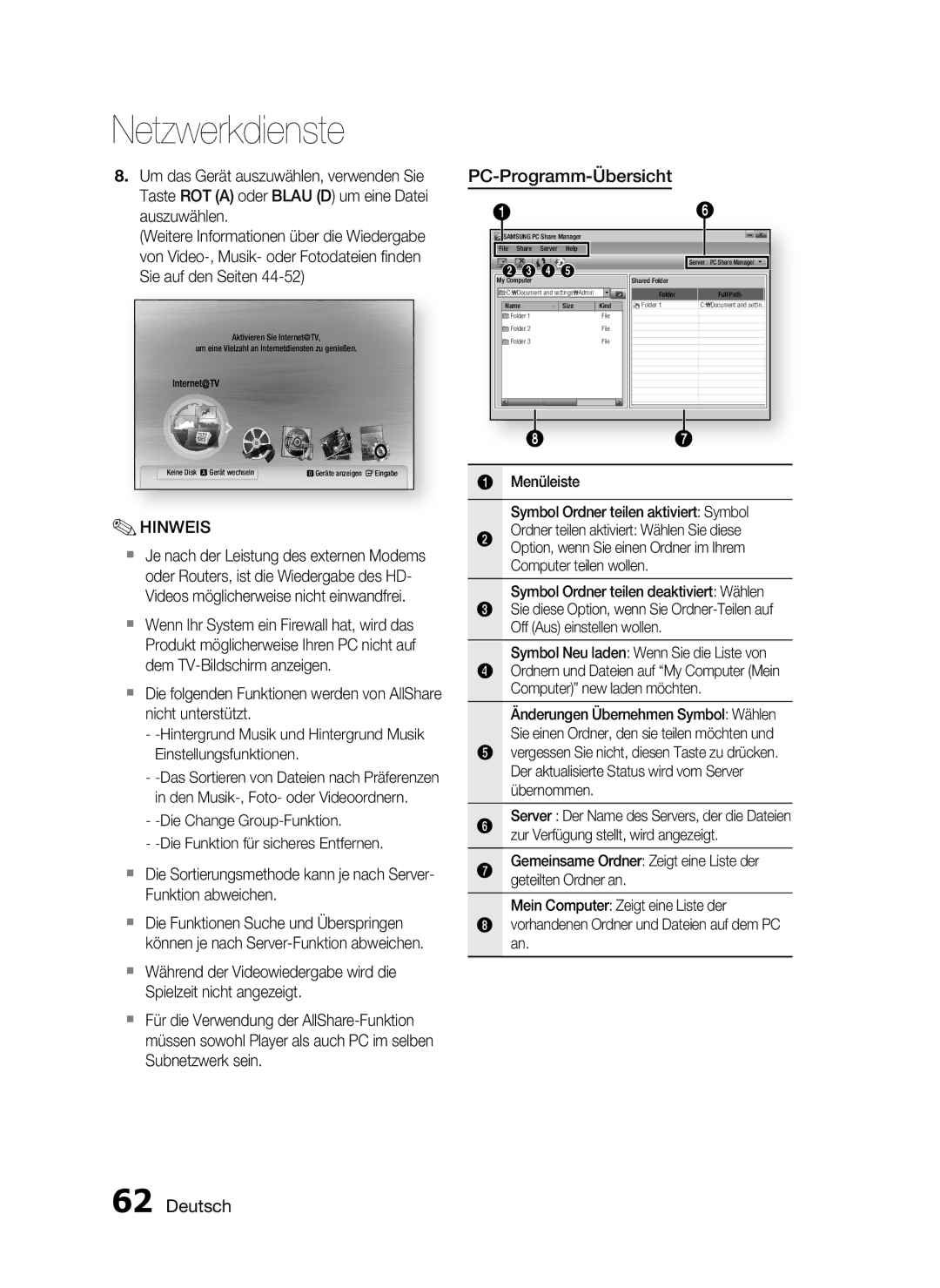 Samsung HT-C5900/XEN, HT-C5900/EDC manual PC-Programm-Übersicht, Menüleiste Symbol Ordner teilen aktiviert Symbol 