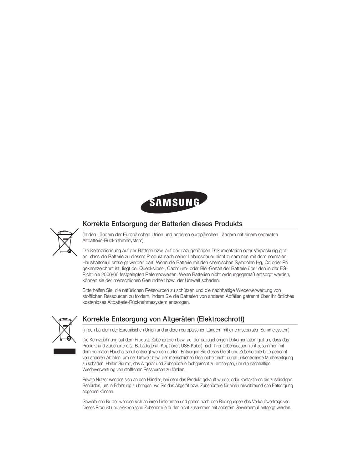 Samsung HT-C5900/EDC, HT-C5900/XEN manual Korrekte Entsorgung der Batterien dieses Produkts 