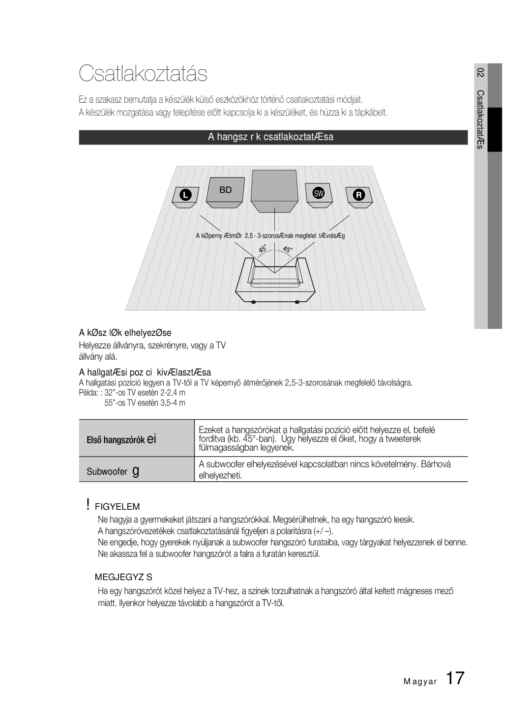 Samsung HT-C6200/XEE, HT-C6200/EDC, HT-C6200/XEF manual Csatlakoztatás, Hangszórók csatlakoztatása, Elhelyezheti 