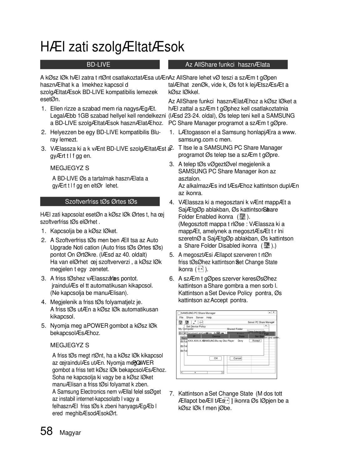 Samsung HT-C6200/XEF, HT-C6200/EDC, HT-C6200/XEE manual Hálózati szolgáltatások, Szoftverfrissítés értesítés 