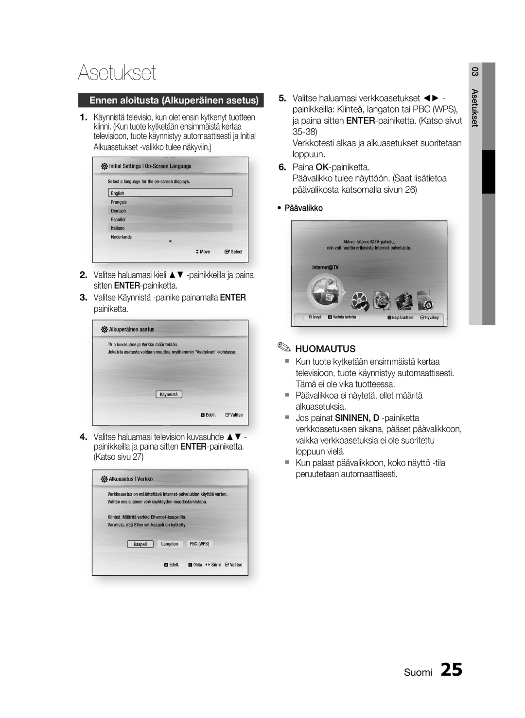 Samsung HT-C6200/XEE manual Asetukset, Ennen aloitusta Alkuperäinen asetus 