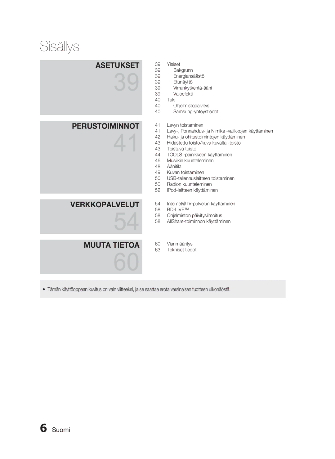 Samsung HT-C6200/XEE manual Verkkopalvelut Muuta Tietoa 