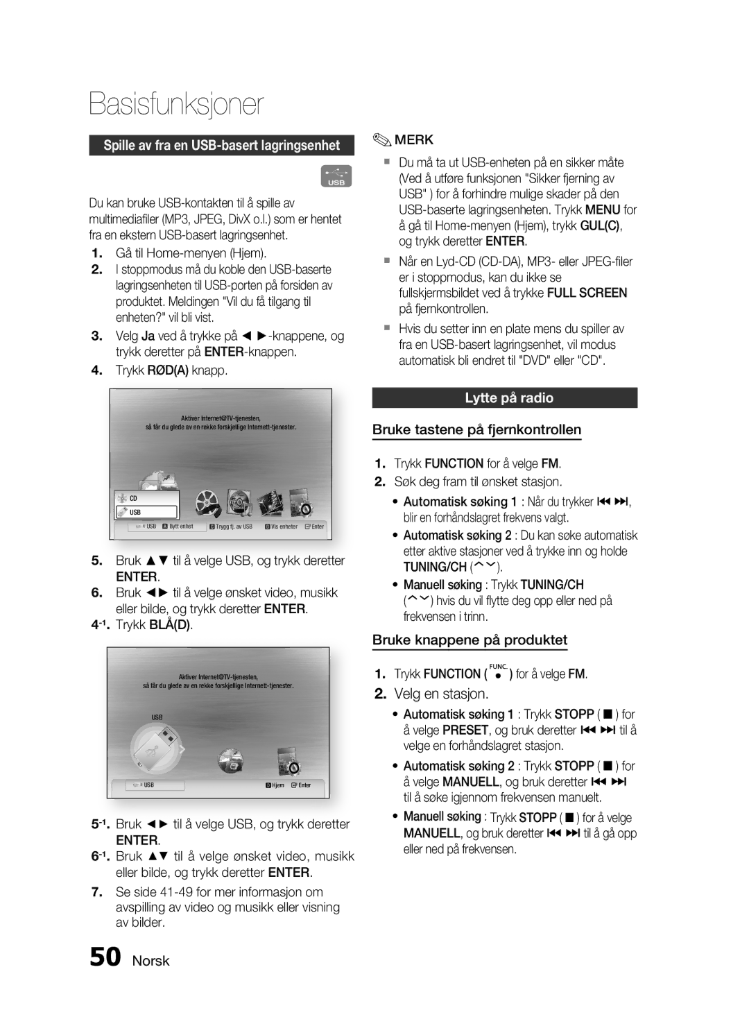 Samsung HT-C6200/XEE manual Lytte på radio, Bruke tastene på fjernkontrollen, Bruke knappene på produktet, Tuning/Ch 