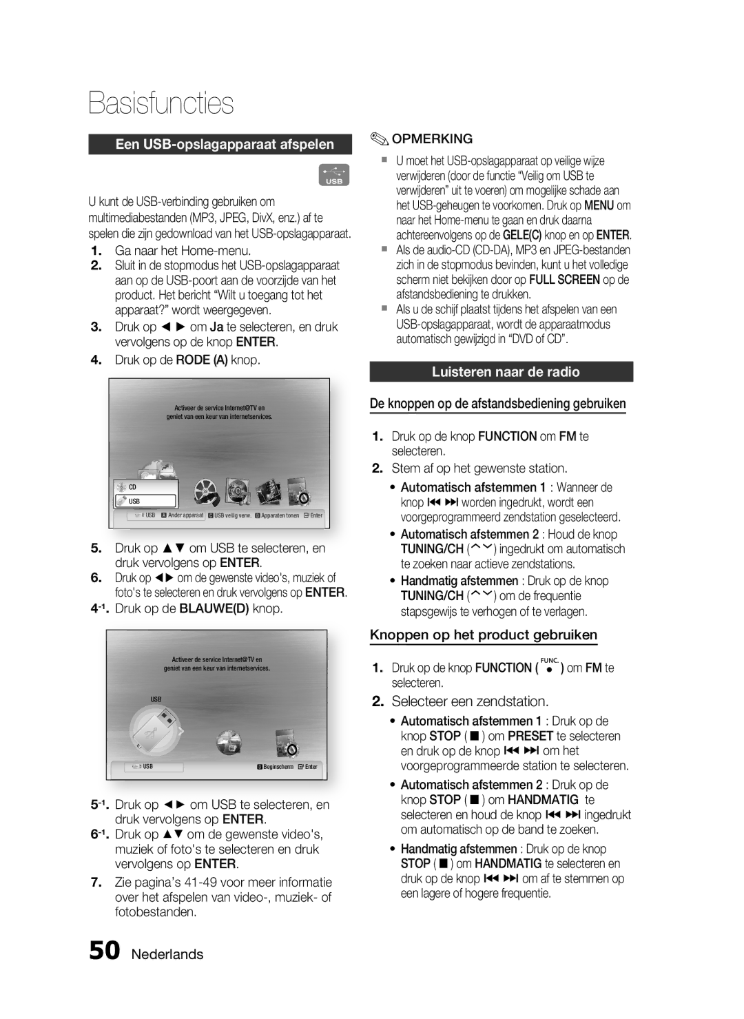 Samsung HT-C6200/XEF manual Selecteer een zendstation, Een USB-opslagapparaat afspelen, Luisteren naar de radio 