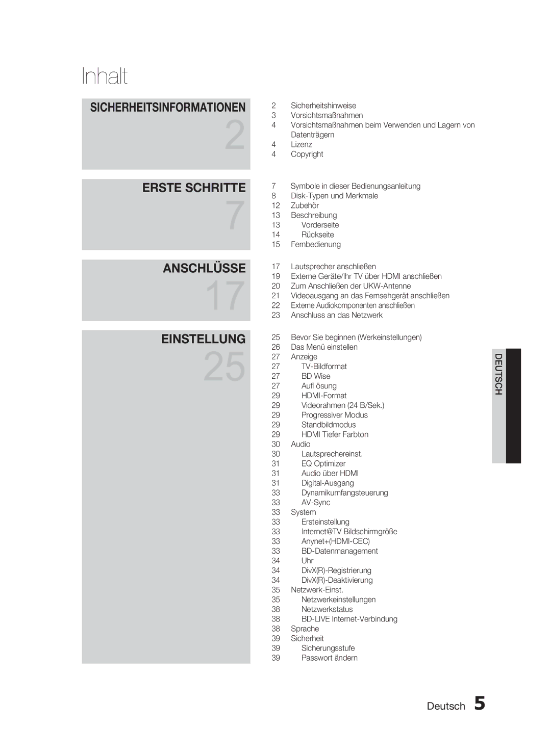 Samsung HT-C6200/XEF manual Inhalt 