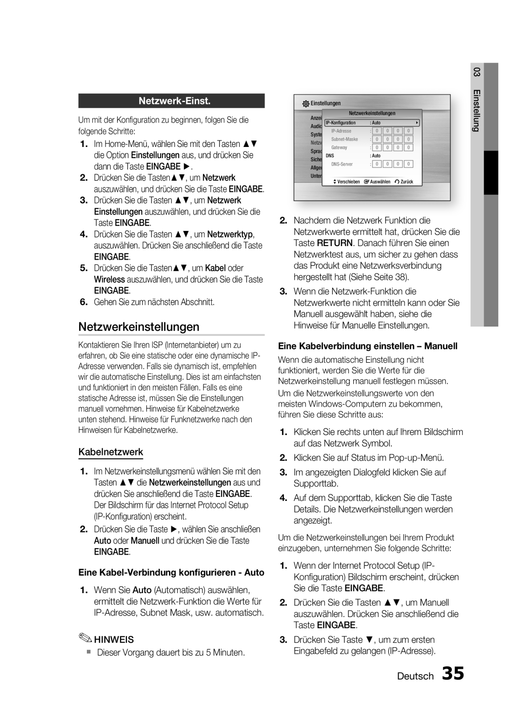 Samsung HT-C6200/XEF manual Netzwerkeinstellungen, Netzwerk-Einst, Kabelnetzwerk, Gehen Sie zum nächsten Abschnitt 