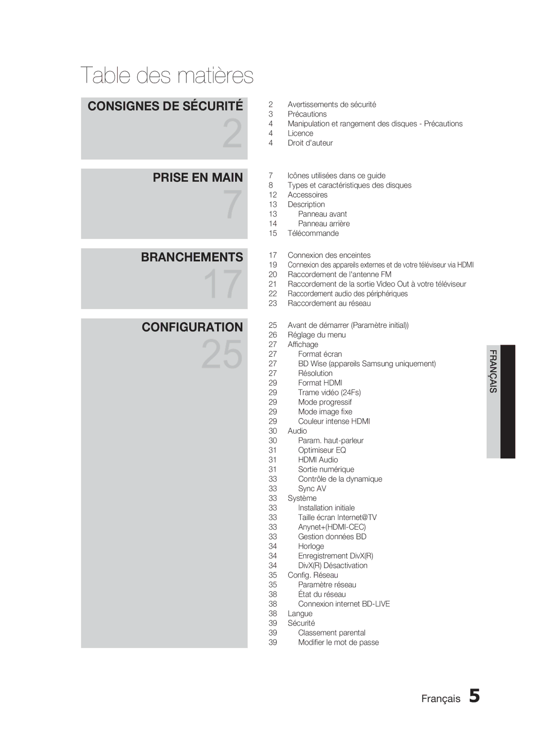 Samsung HT-C6200/XEF manual Table des matières 