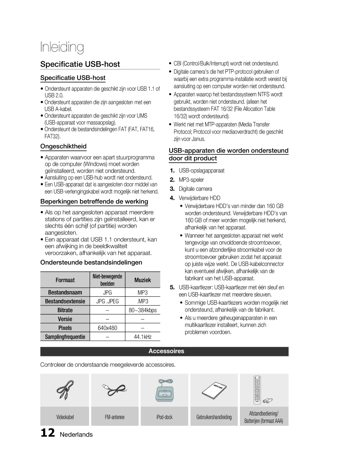 Samsung HT-C6200/XEF manual Speciﬁcatie USB-host 