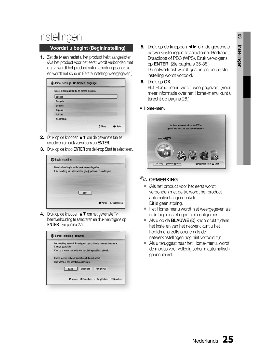 Samsung HT-C6200/XEF manual Instellingen, Voordat u begint Begininstelling, Druk op de knoppen om de gewenste 