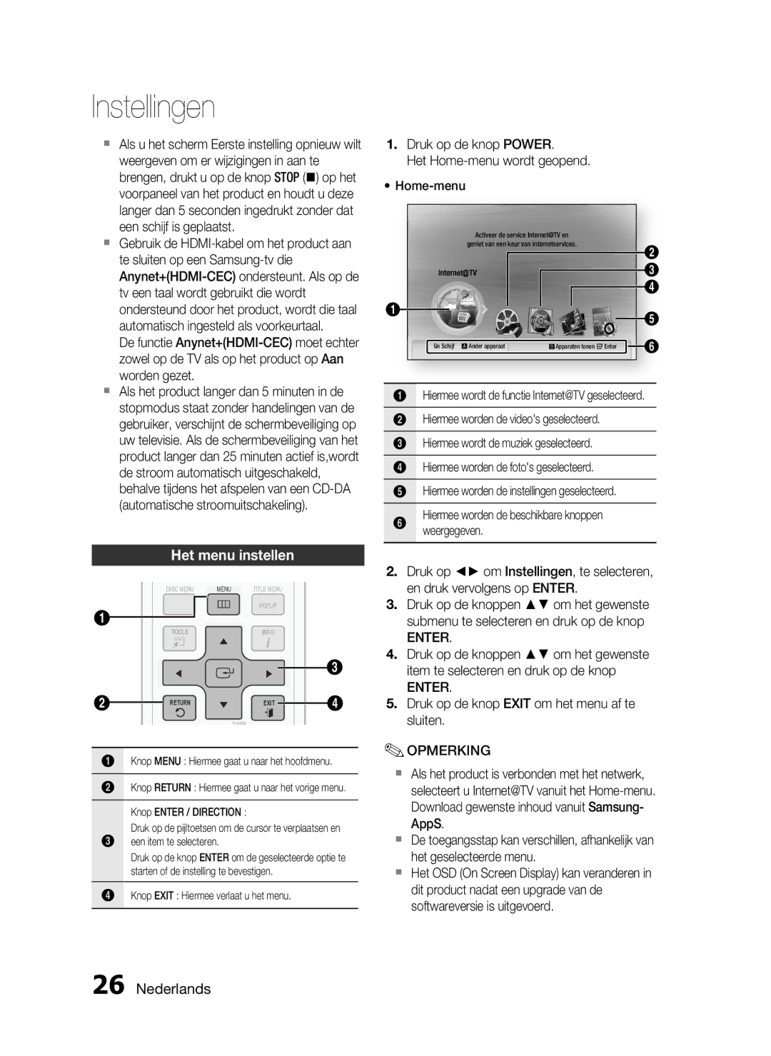 Samsung HT-C6200/XEF manual Het menu instellen, Enter 