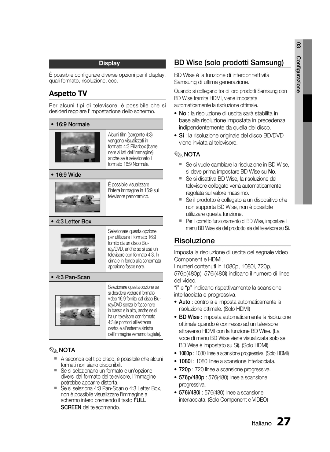 Samsung HT-C6200/XEF manual BD Wise solo prodotti Samsung, Risoluzione, Display 