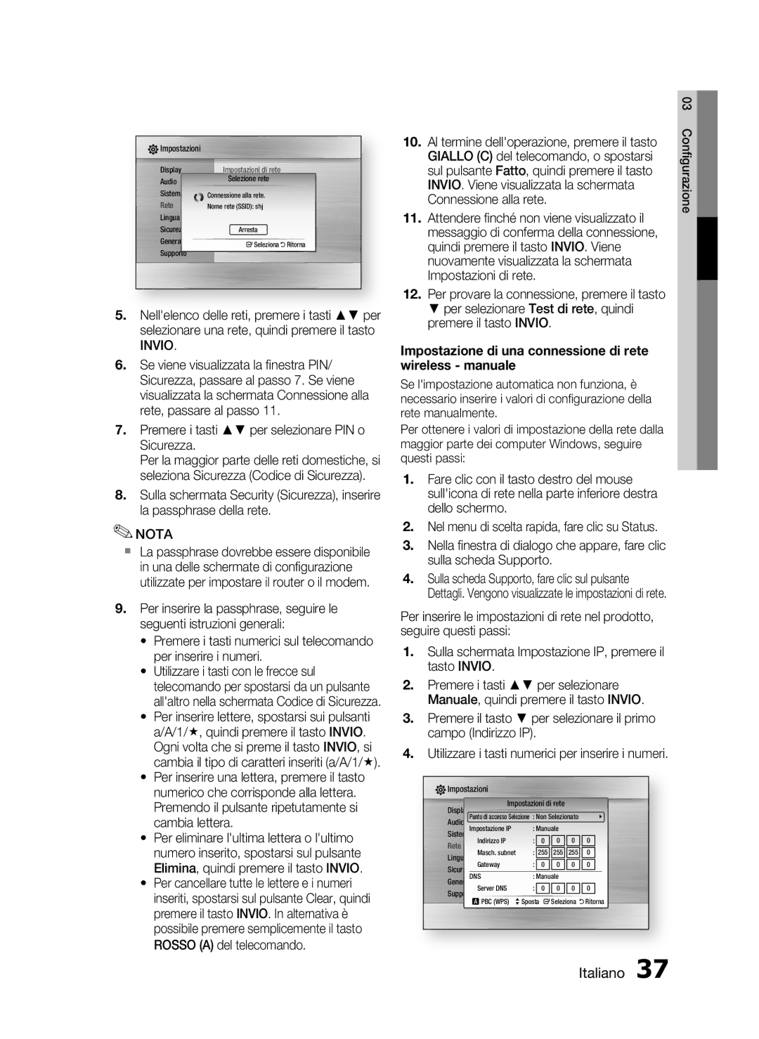 Samsung HT-C6200/XEF manual Premere i tasti per selezionare PIN o Sicurezza, Per inserire lettere, spostarsi sui pulsanti 