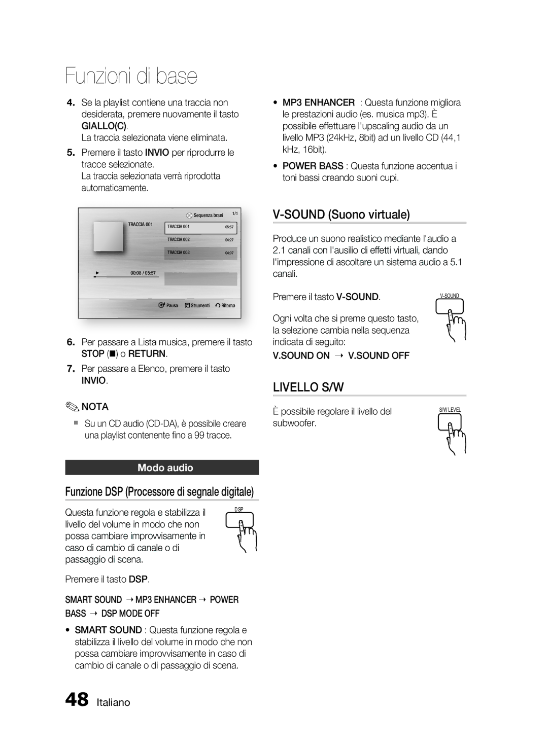 Samsung HT-C6200/XEF manual Sound Suono virtuale, Modo audio 