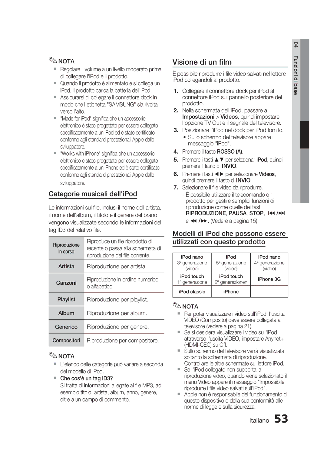 Samsung HT-C6200/XEF manual Visione di un ﬁlm 