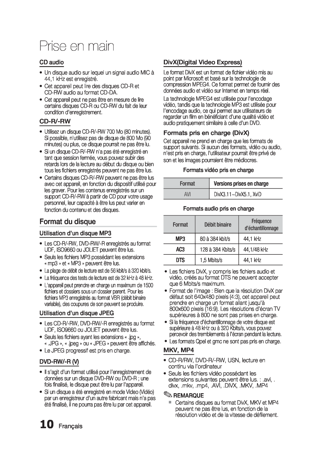 Samsung HT-C6200/XEF manual Format du disque, CD audio, Cd-R/-Rw, Utilisation dun disque MP3, Utilisation dun disque JPEG 