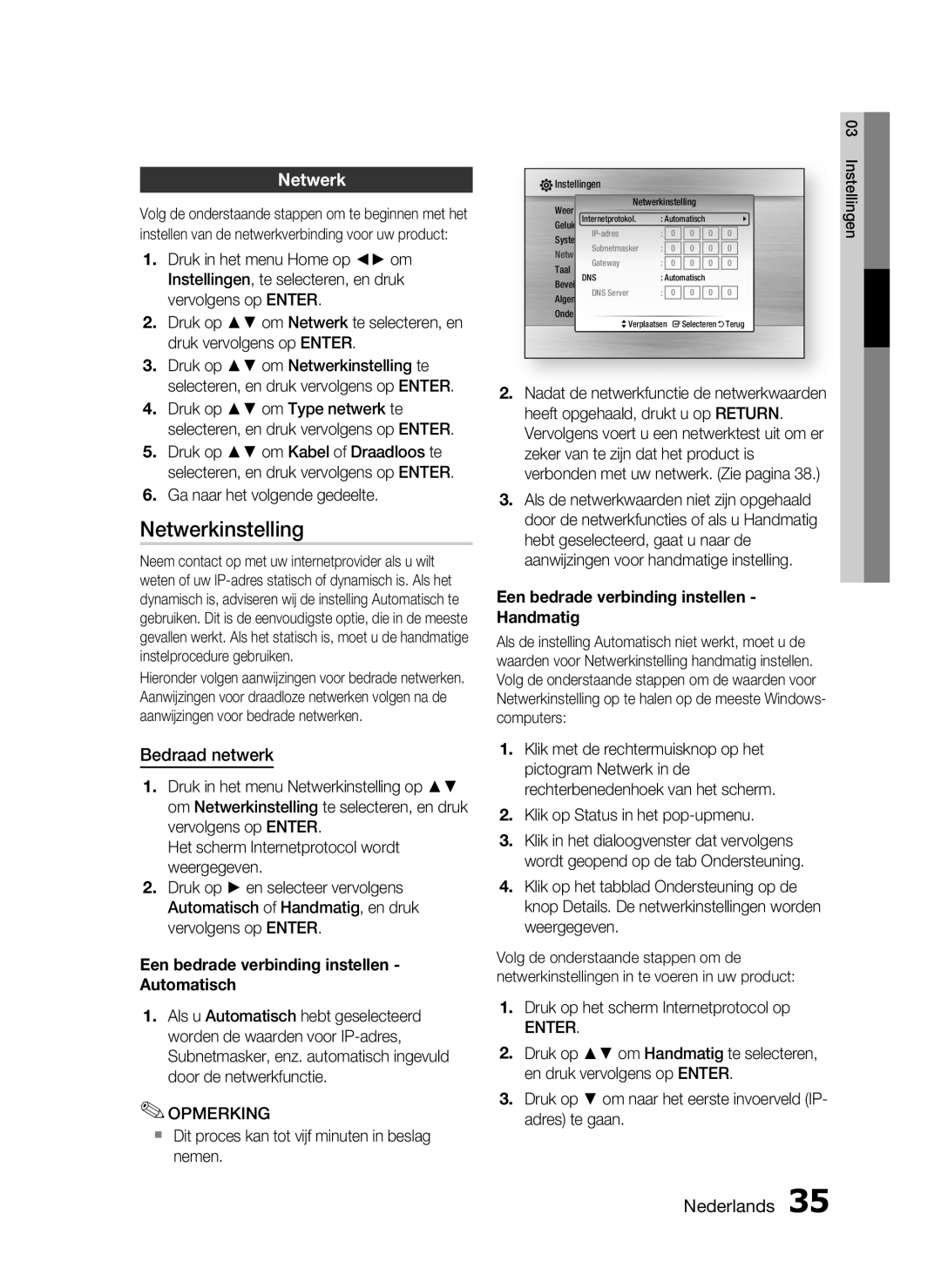 Samsung HT-C6200/XEF manual Netwerkinstelling, Bedraad netwerk, Een bedrade verbinding instellen Handmatig, Nederlands 