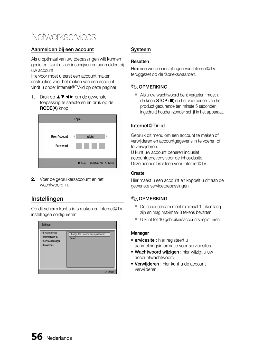 Samsung HT-C6200/XEF manual Instellingen, Aanmelden bij een account, Systeem, Internet@TV-id, Nederlands, Netwerkservices 