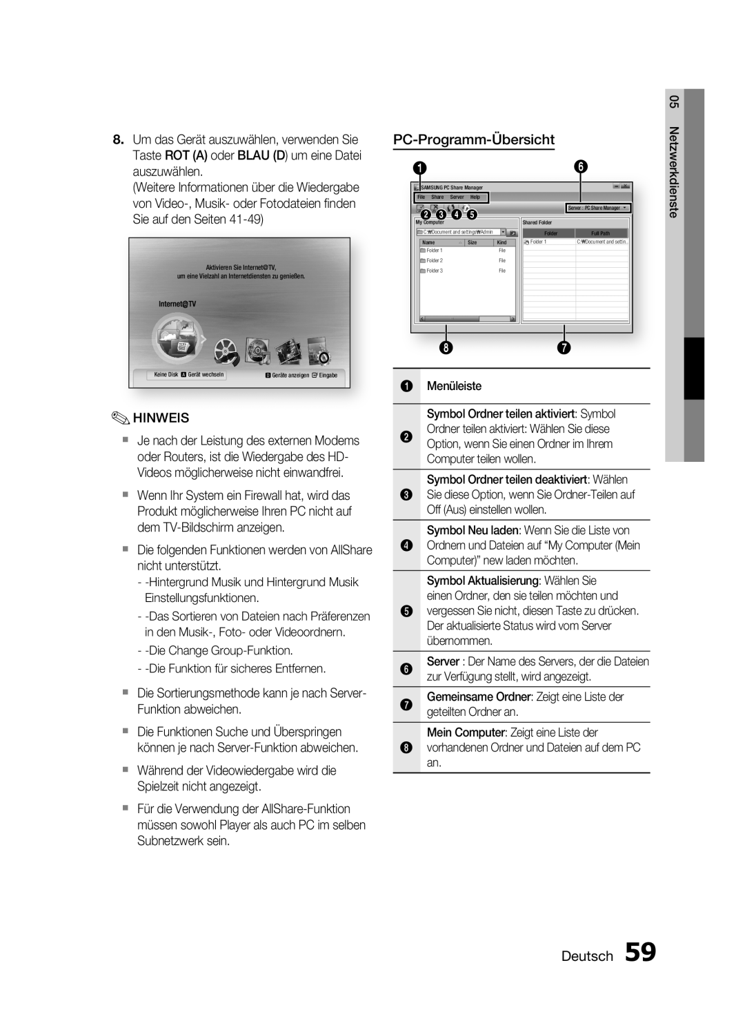 Samsung HT-C6200/XEF manual PC-Programm-Übersicht, Deutsch, Netzwerkdienste 