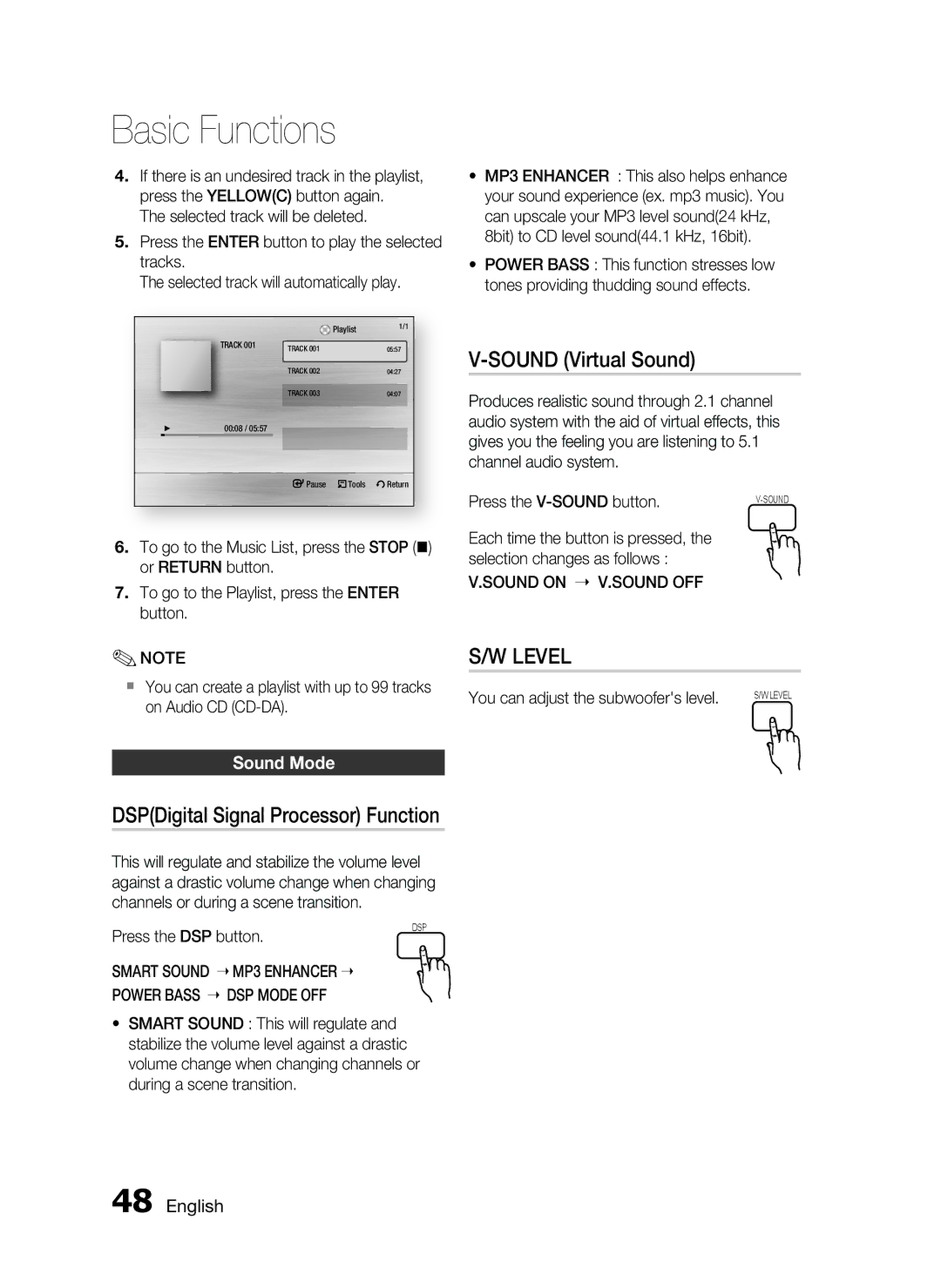 Samsung HT-C6200/XEN, HT-C6200/EDC manual Sound Virtual Sound, Sound Mode, Sound on Sound OFF, Smart Sound, Power Bass 